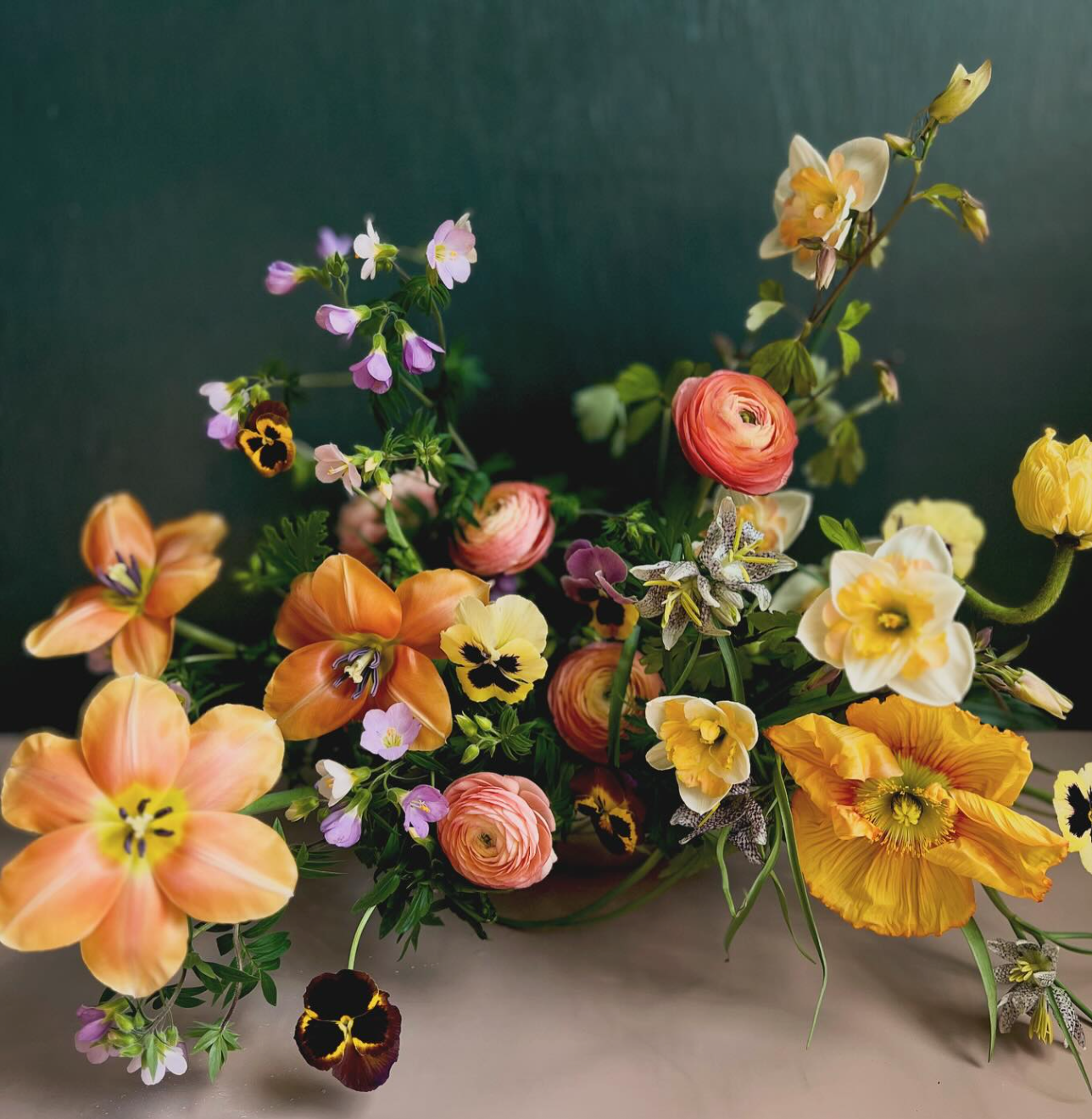 Bouquet of colorful flowers on a dark background