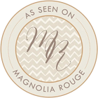 Circular logo with 'As Seen On Magnolia Rouge' text and a chevron pattern