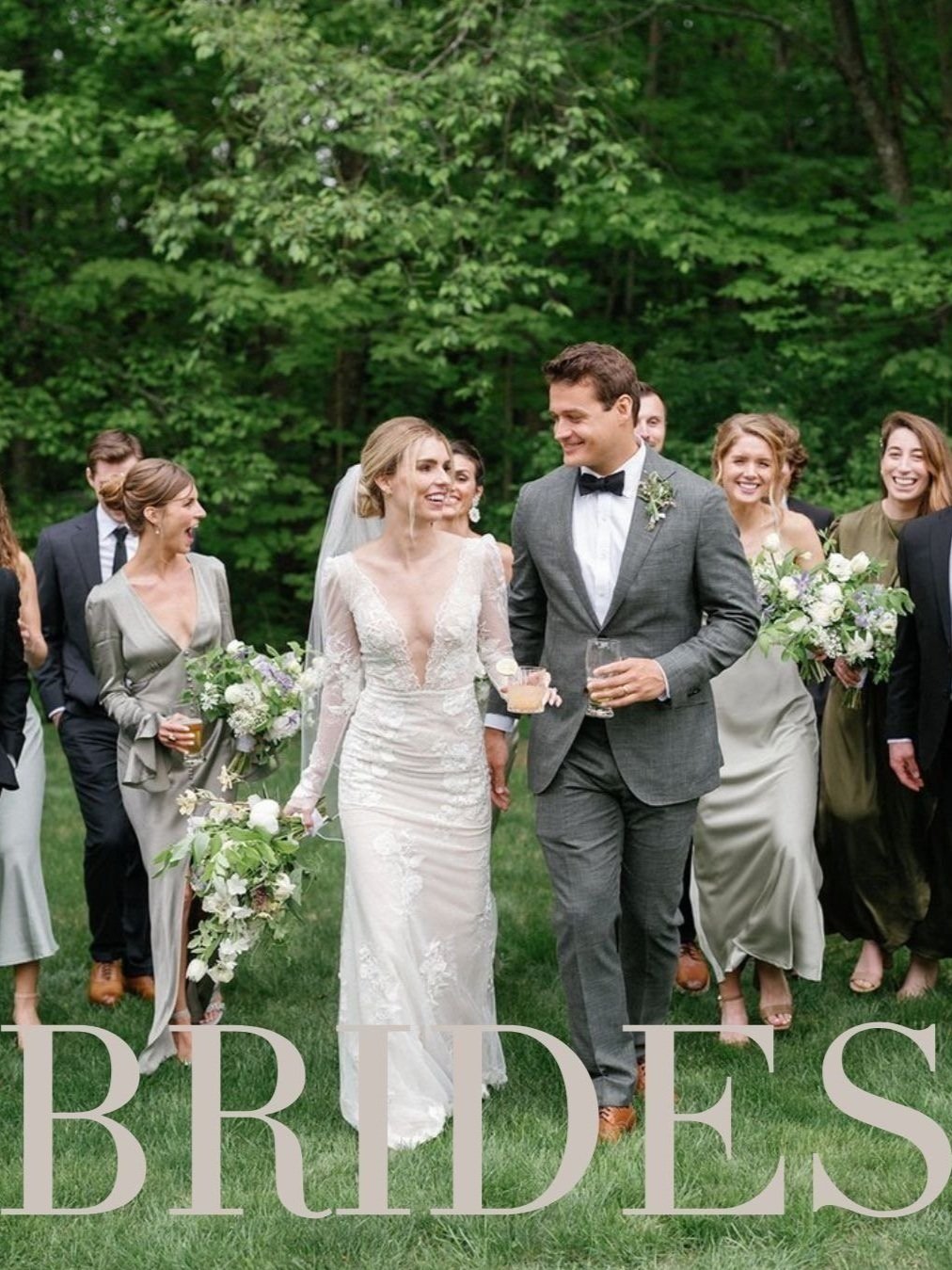 Wedding party walking outdoors on BRIDES Magazine Cover