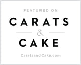 Text 'FEATURED ON CARATS & CAKE' with website 'CaratsandCake.com' displayed on a white background