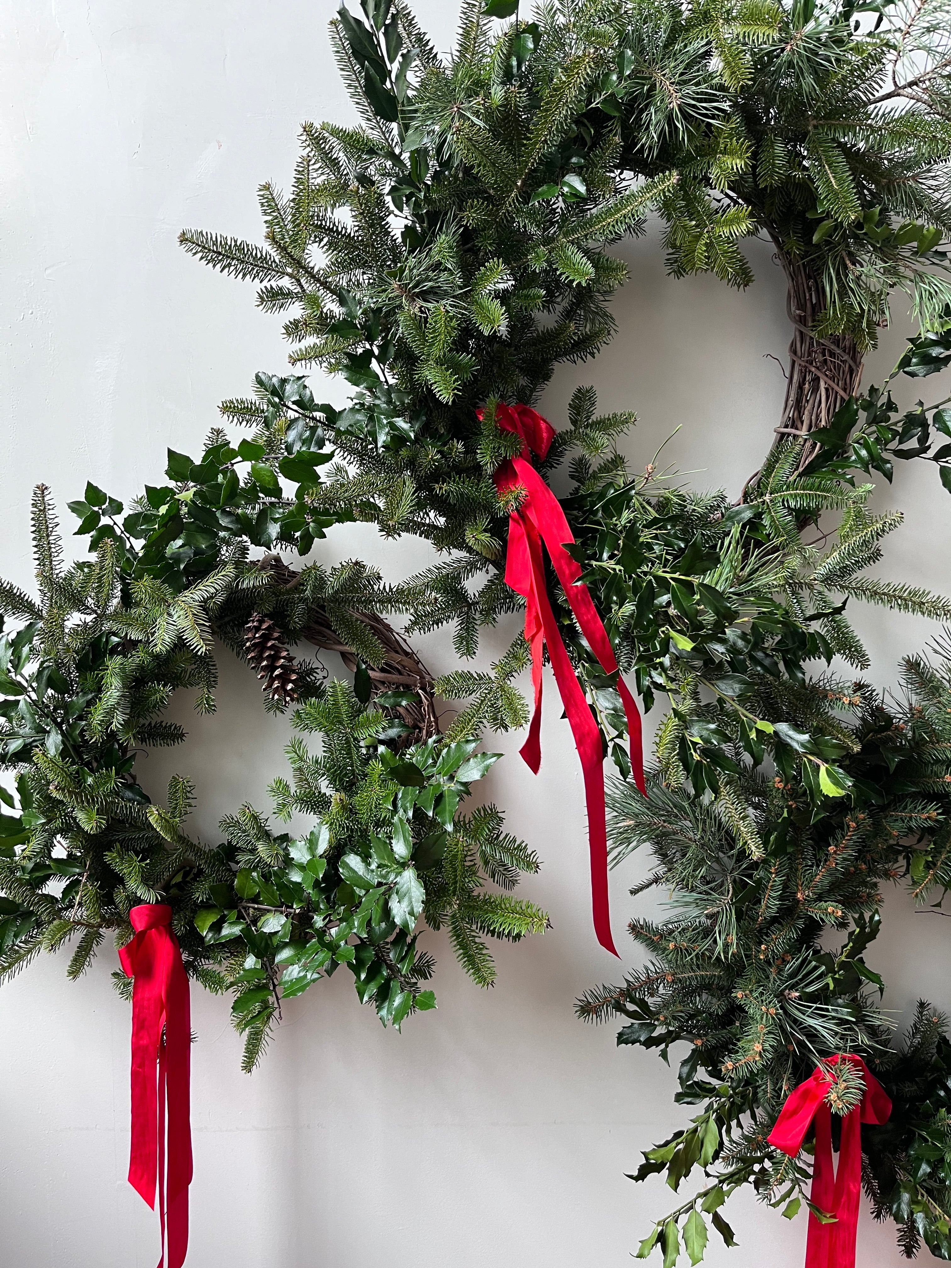 Evergreen Wreath with Silk Ribbons