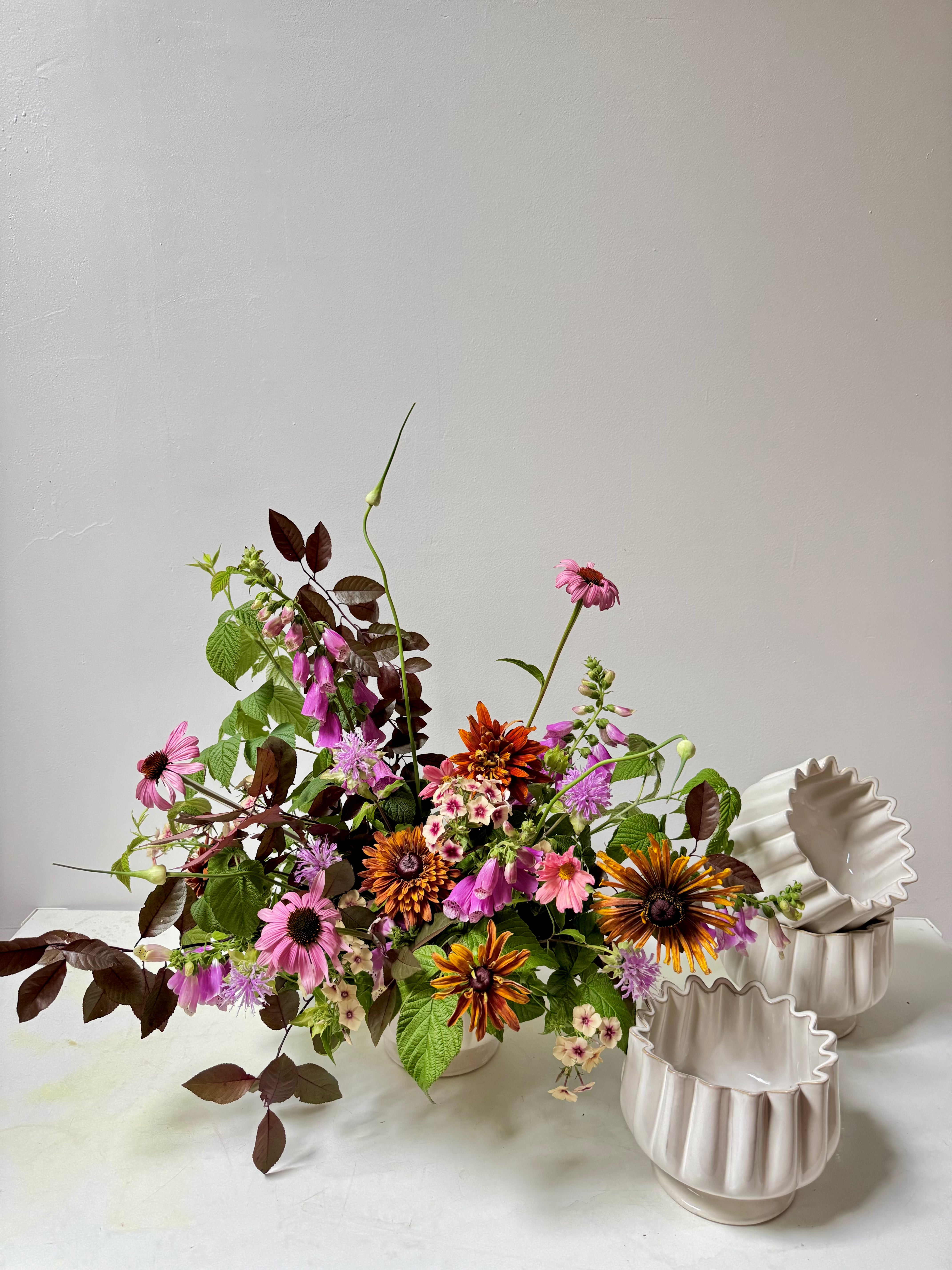 Fresh Flower Arrangement in Ruffled Ceramic Compote∙ Portland, Maine Delivery