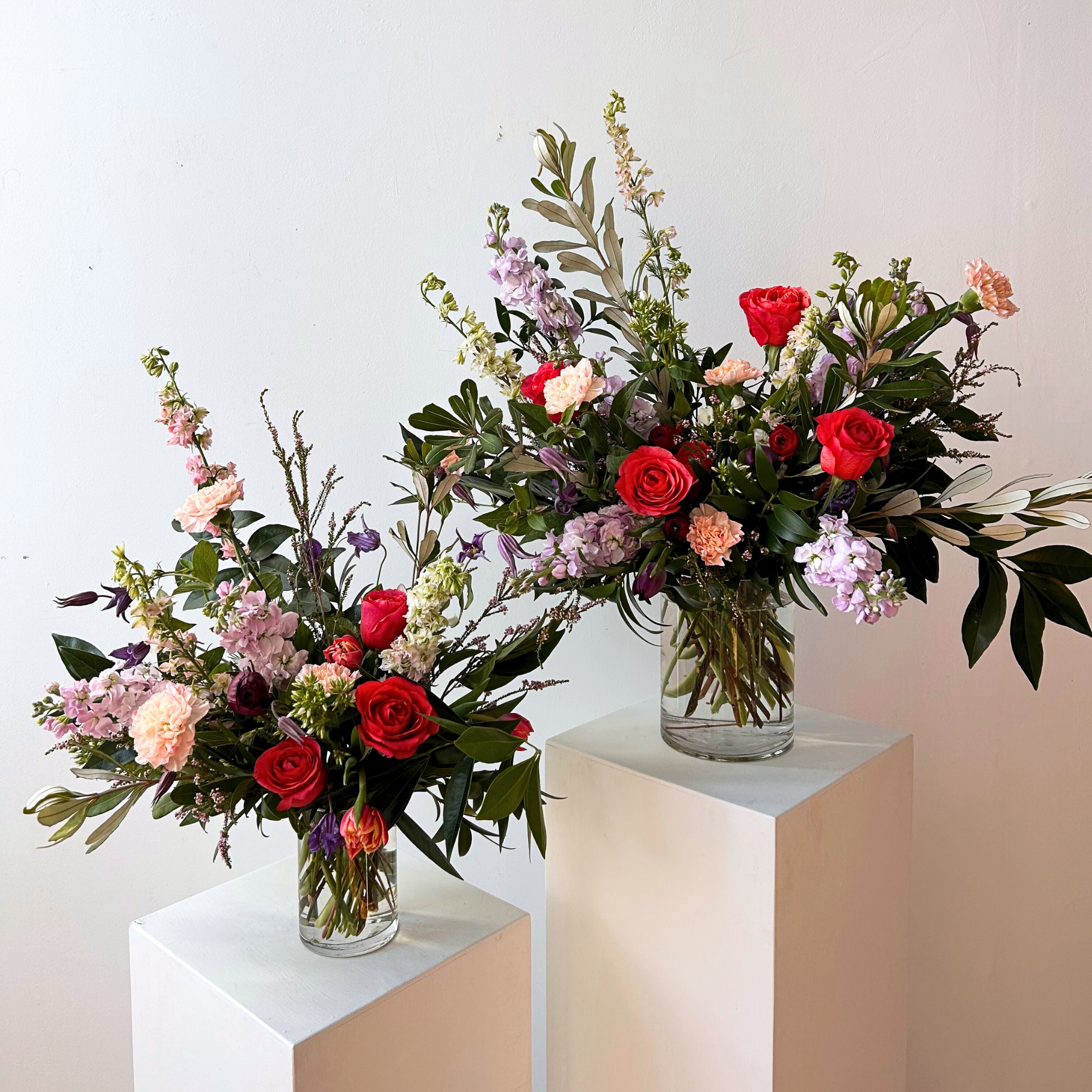 Valentine's Mixed Flower Arrangement in Clear Glass Vase