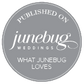 Circular logo with 'Published on Junebug Weddings' text