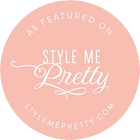 Circular logo with 'Style Me Pretty' text on a pink background