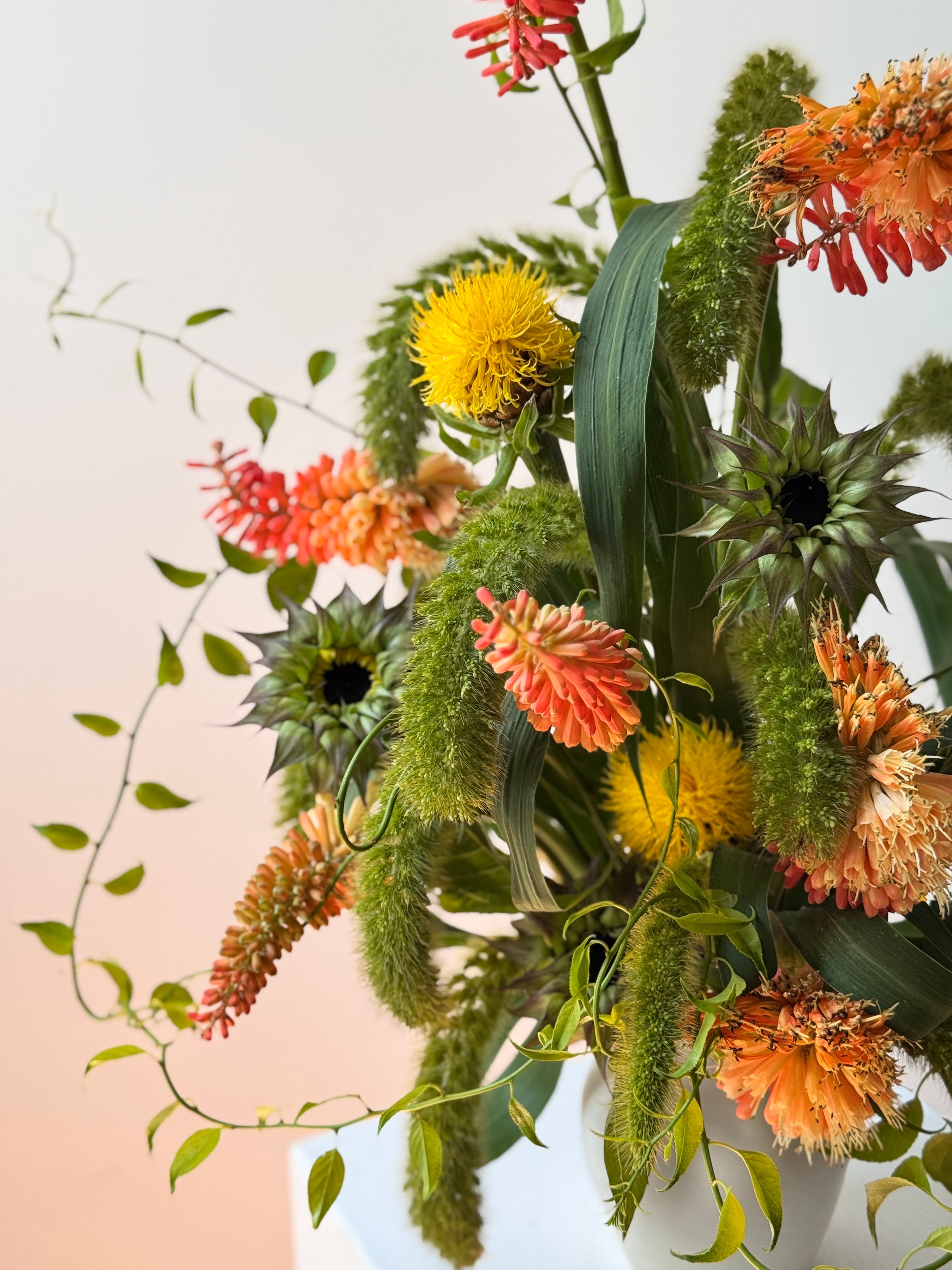 Colorful flower arrangement of unusual flowers from contemporary maine florist