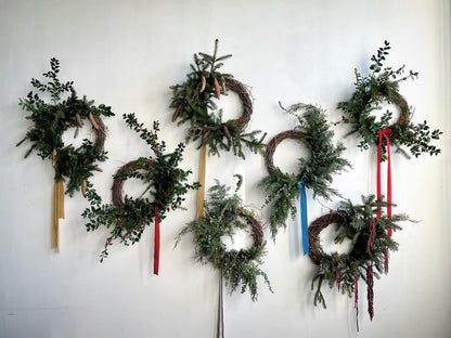 Evergreen Wreath with Silk Ribbons