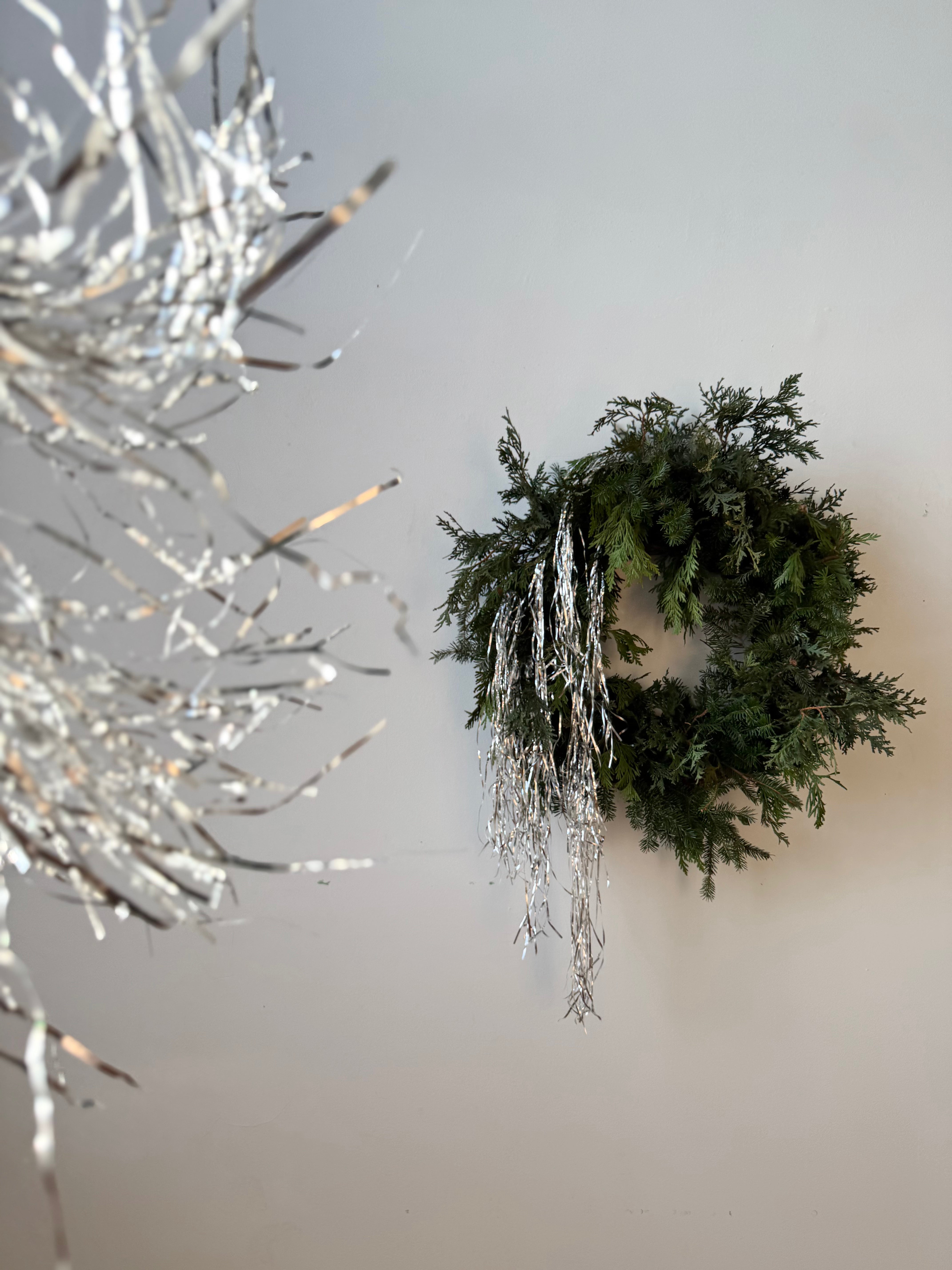 Evergreen Wreath with Metal Tinsel