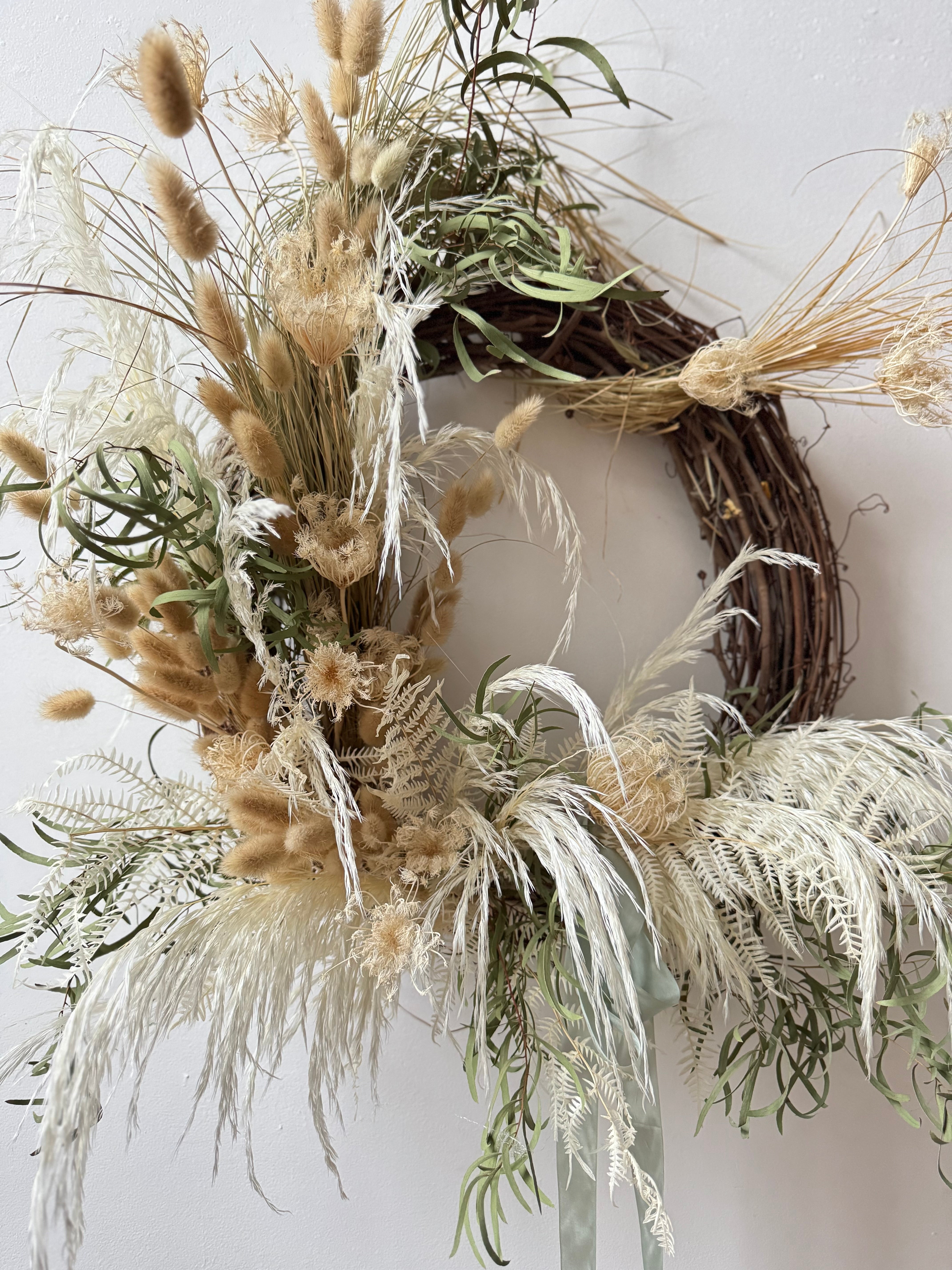 Handcrafted Floral Wreaths with Dried Flowers & Silk Ribbon