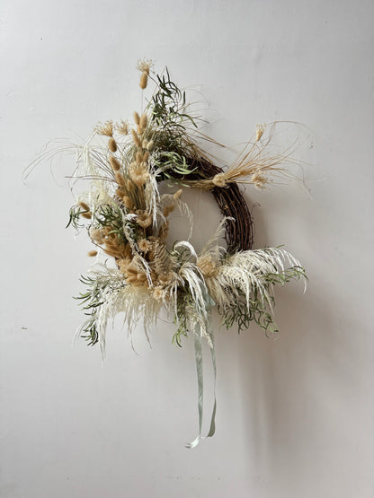 Handcrafted Floral Wreaths with Dried Flowers & Silk Ribbon
