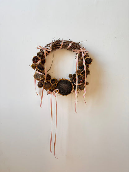 Handcrafted Floral Wreaths with Dried Flowers & Silk Ribbon