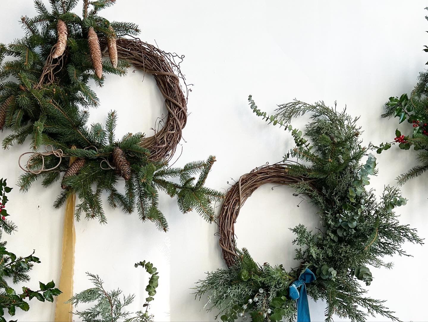 Evergreen Wreath with Silk Ribbons