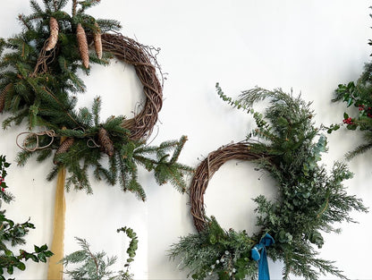 Evergreen Wreath with Silk Ribbons