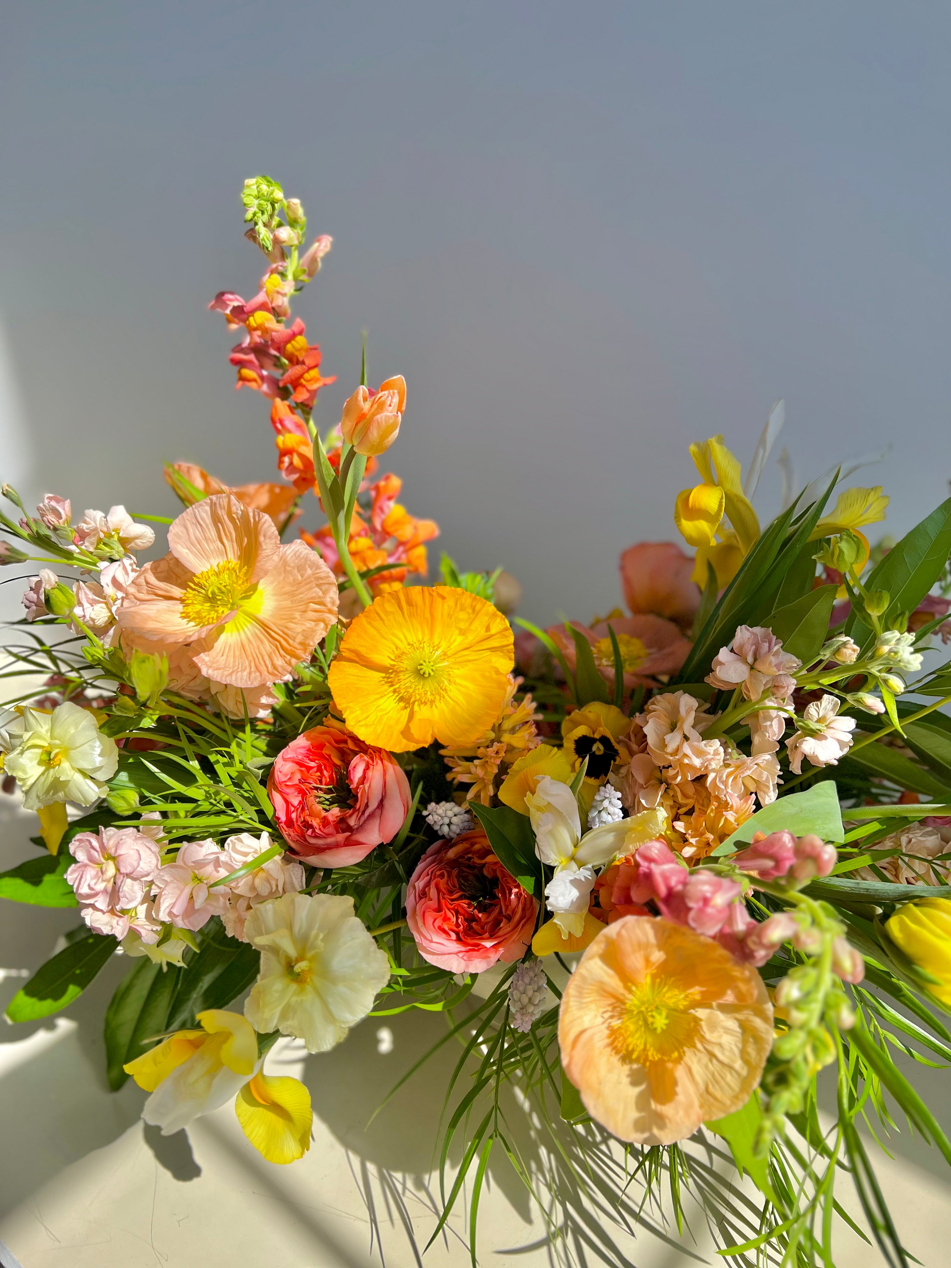 Bouquet of colorful flowers with a neutral background