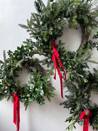 Evergreen Wreath with Silk Ribbons