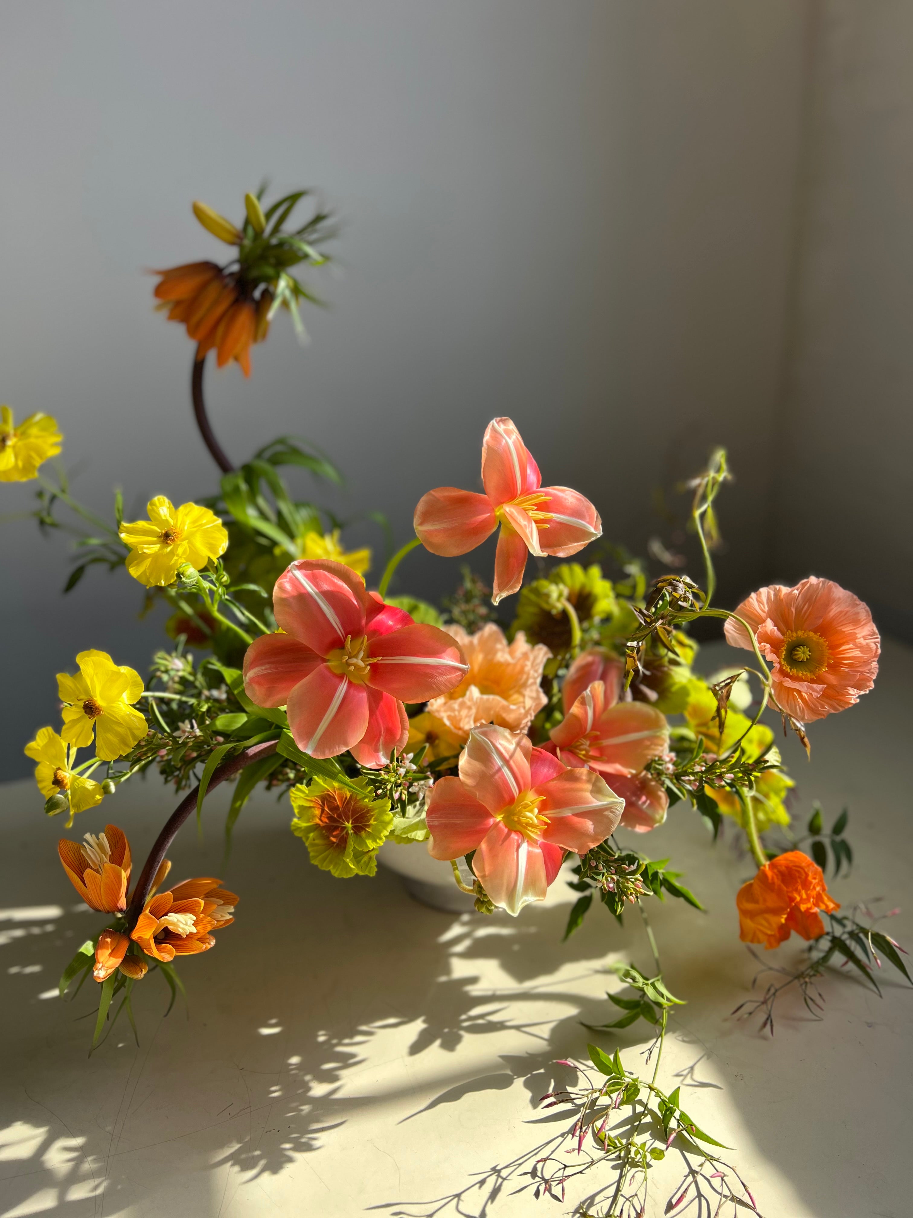 Bouquet of colorful flowers on a neutral background