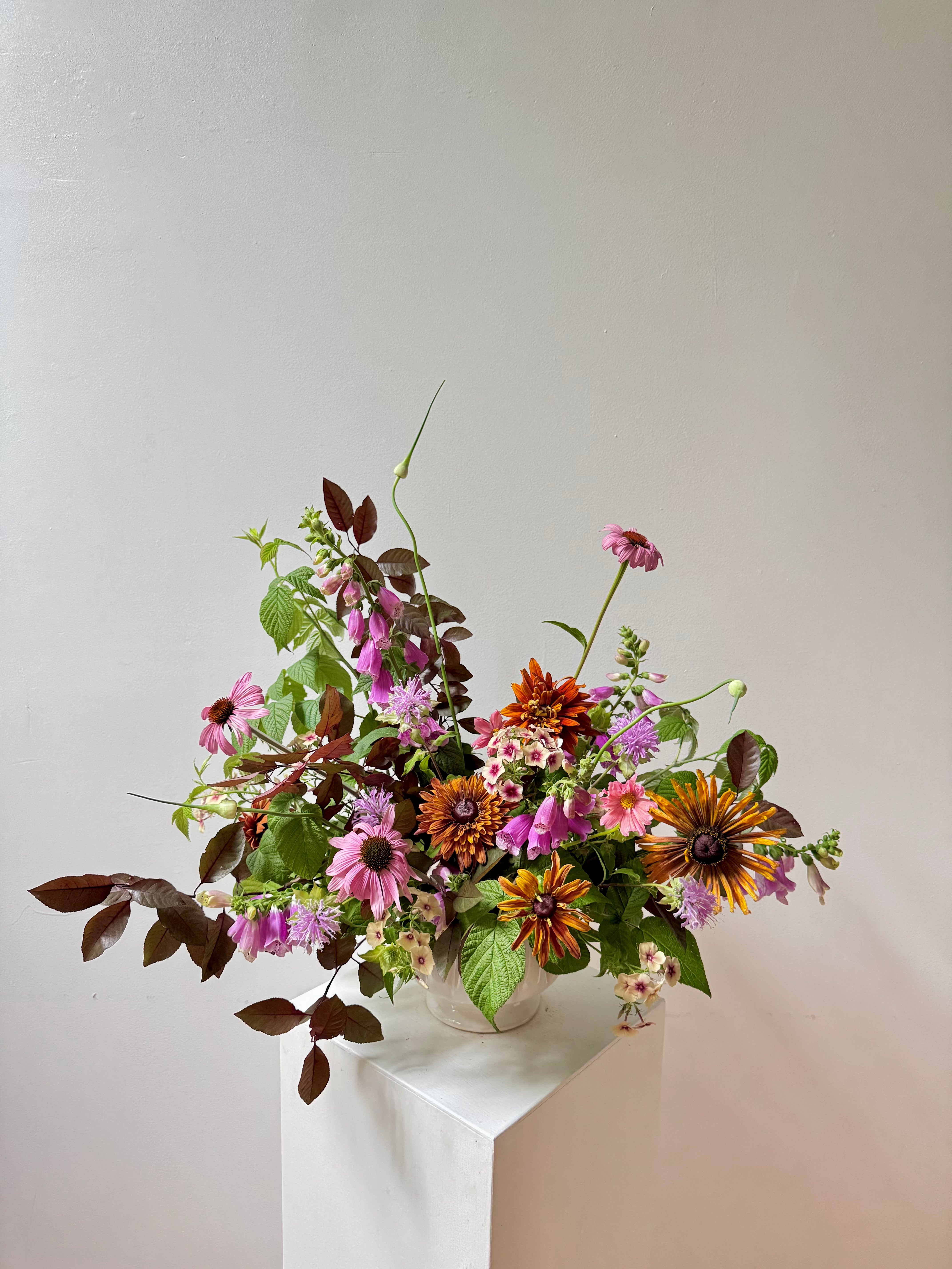 Fresh Flower Arrangement in Ruffled Ceramic Compote∙ Portland, Maine Delivery