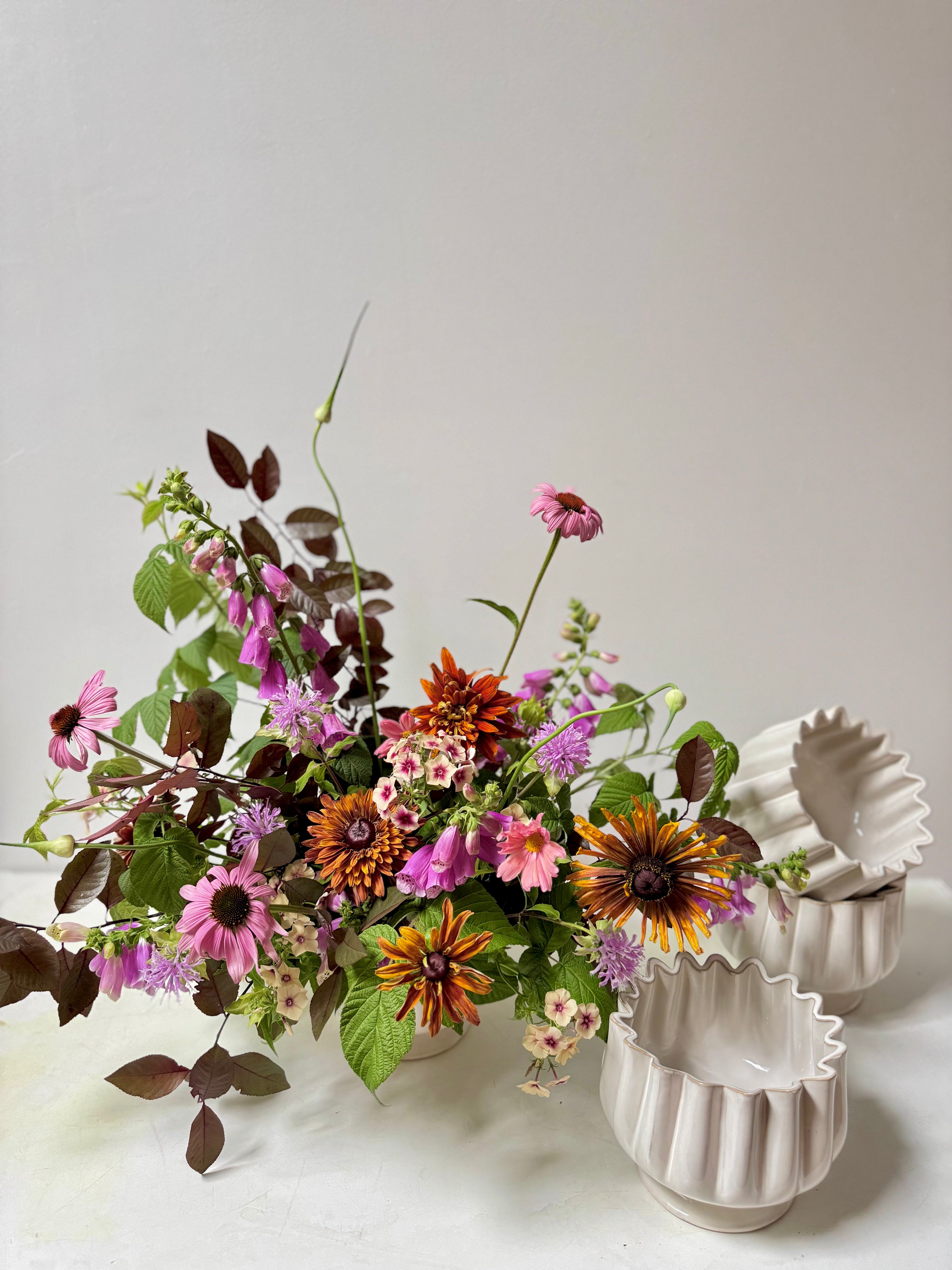 Fresh Flower Arrangement in Ruffled Ceramic Compote∙ Portland, Maine Delivery
