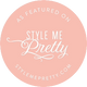 Circular logo with 'Style Me Pretty' text on a pink background