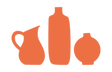 Three orange ceramic vases of different shapes on a white background