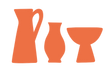 Set of three orange ceramic vessels on a white background